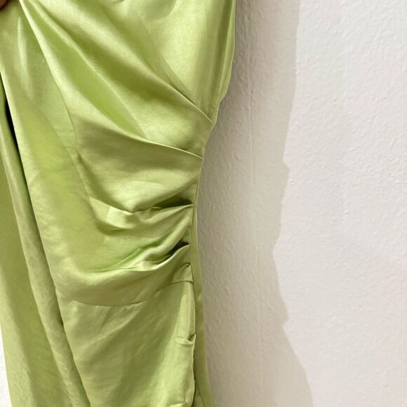 Lulu's Women's XL Captivated by Love Lime Green Satin Ruched Bodycon Mini Dress - Picture 7 of 14